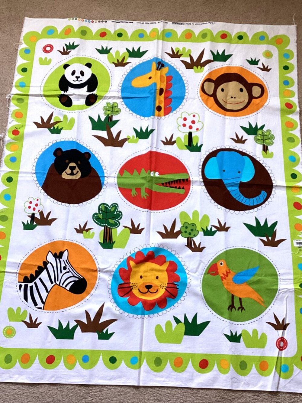 Fabric Quilt Panel Wild Friends by Robert Kaufman Animals Safari Quilting Sewing